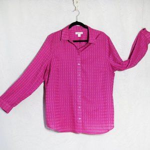 COLDWATER CREEK 2X Pink Check Roll Tab Blouse/CLASSIC